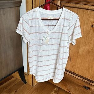 Project Social T White and Pink Striped V-Neck Tee